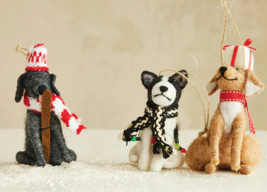 4"-5" H HANDMADE WOOL FELT DOG ORNAMENT - ASSORTED