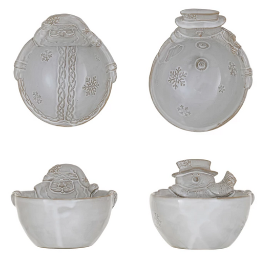 STONEWARE SANT/SNOWMAN SHAPED BOWL - ASSORTED