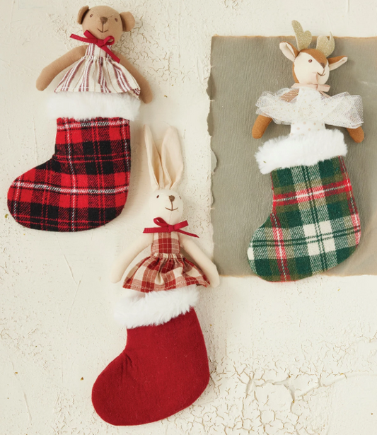 PLUSH ANIMAL TOY WITH STOCKING - ASSORTED