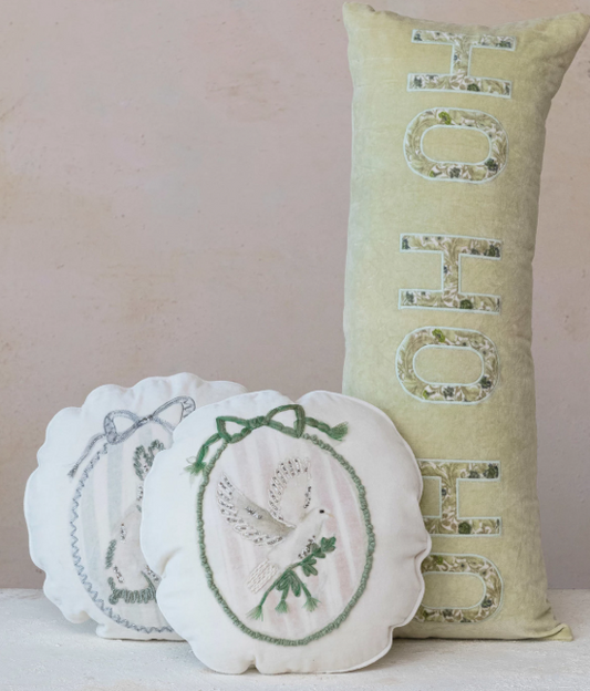 16" ROUND COTTON VELVET HOLIDAY PILLOW - ASSORTED