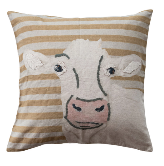 20" SQUARE COTTON & LINEN COW IMAGE PILLOW
