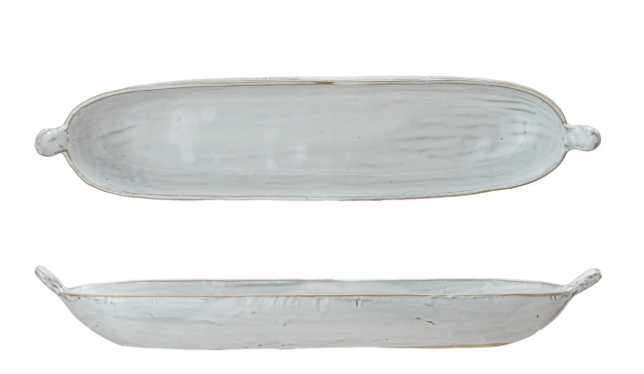 WHITE STONEWARE DISH WITH HANDLES