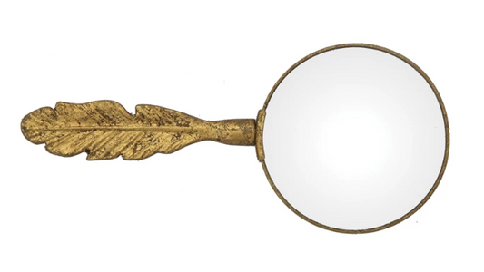 PEWTER W/GOLD FINISH MAGNIFYING GLASS WITH FEATHER HANDLE