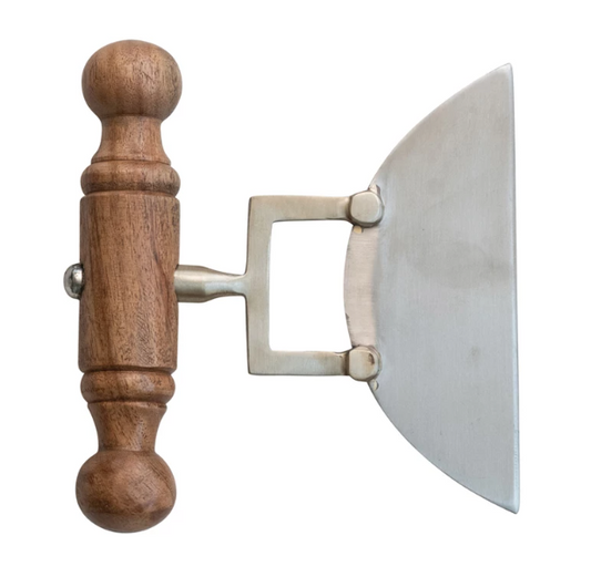 STAINLESS STEEL CHEESE KNIFE WITH BRASS DETAIL & ACACIA WOOD HANDLE