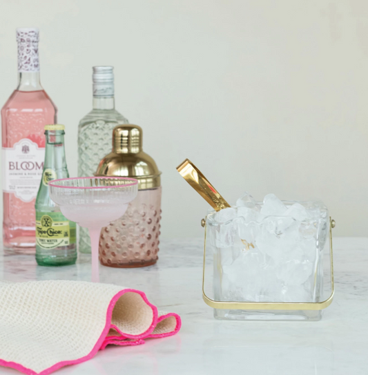 24oz. TEXTURED GLASS ICE BUCKET WITH TONGS