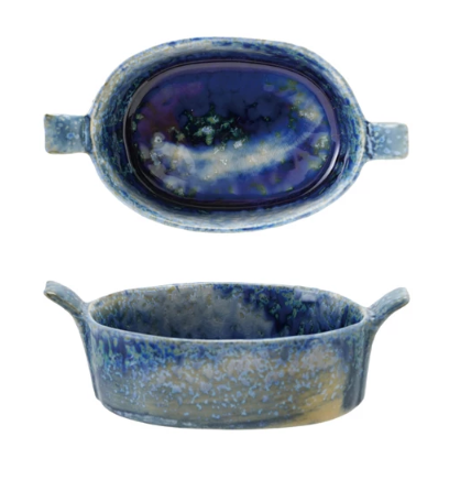 7 oz. BLUE STONEWARE MINI BAKER WITH HANDLES