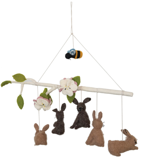 WOOL FELT BUNNIES & BEE MOBILE