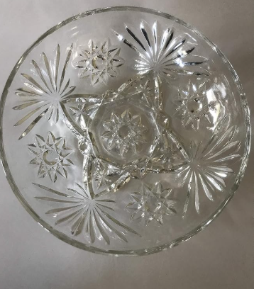 STAR OF DAVID CLEAR CUT GLASS ANCHOR HOCKING CANDY DISH
