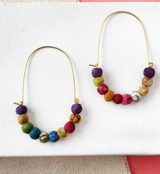 KANTHA ELONGATED WIRE HOOP EARRINGS