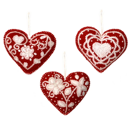 EMBROIDERED HEART ORNAMENT - ASSORTED
