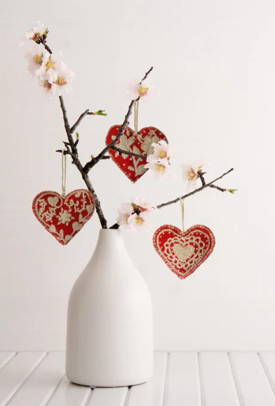 EMBROIDERED HEART ORNAMENT - ASSORTED