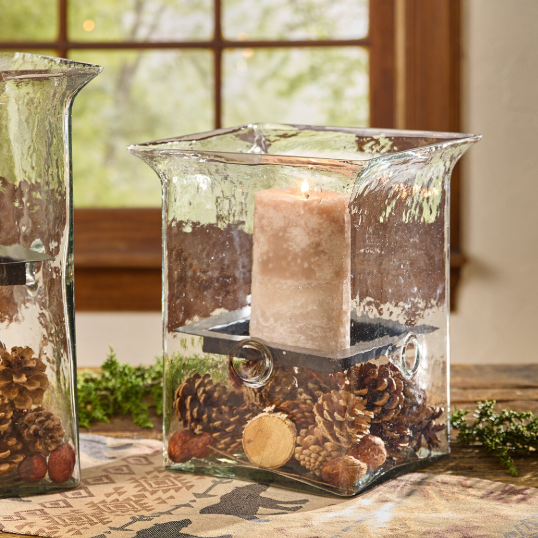 HAMMERED GLASS CUBE WITH CANDLE PAN - ASSORTED