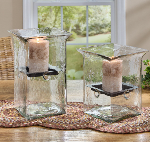 HAMMERED GLASS CUBE WITH CANDLE PAN - ASSORTED