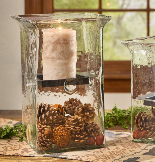 HAMMERED GLASS CUBE WITH CANDLE PAN - ASSORTED