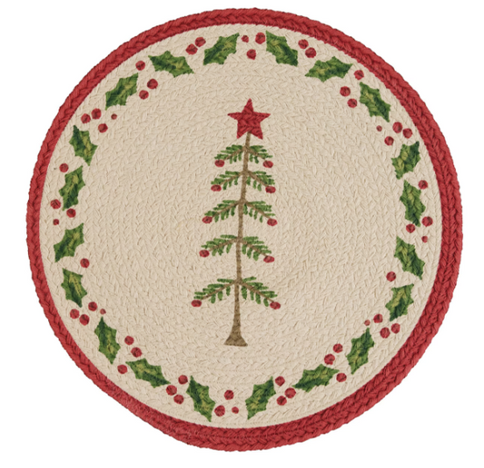 FEATHER TREE PRINTED BRAIDED PLACEMAT 15" DIA.