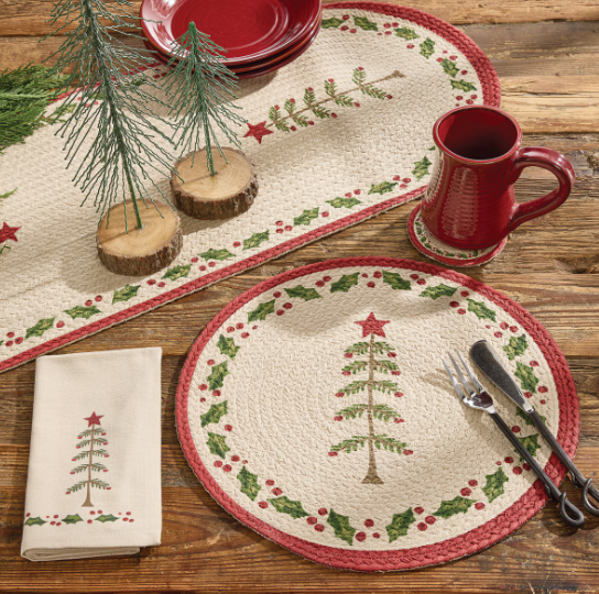 FEATHER TREE PRINTED BRAIDED PLACEMAT 15" DIA.