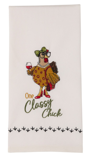 ONE CLASSY CHICK EMBROIDERED DISHTOWEL