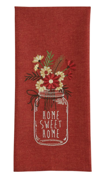 HOME SWEET HOME MASON JAR EMBROIDERED DISHTOWEL