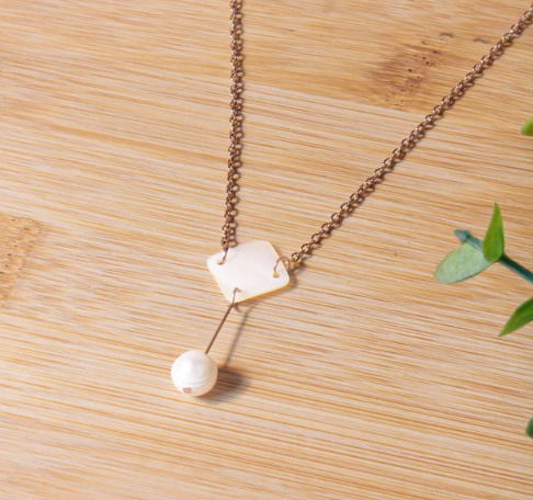 DIAMOND & PEARL DROP MOTHER OF PEARL NECKLACE - ASSORTED