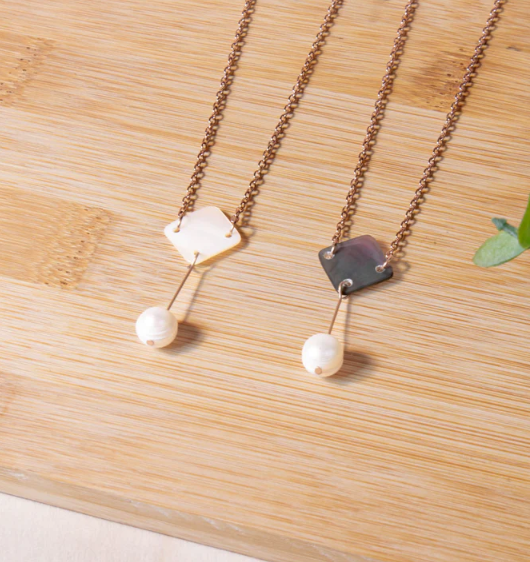 DIAMOND & PEARL DROP MOTHER OF PEARL NECKLACE - ASSORTED