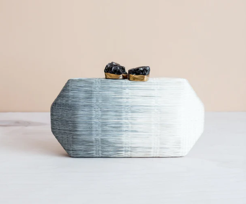 LIKHA HANDWOVEN HEXAGON CLUTCH - LIGHT GREY