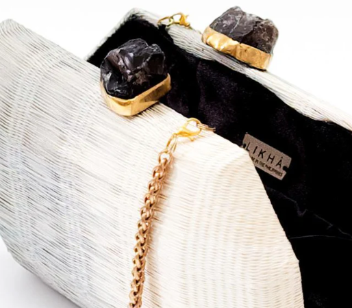 LIKHA HANDWOVEN HEXAGON CLUTCH - LIGHT GREY