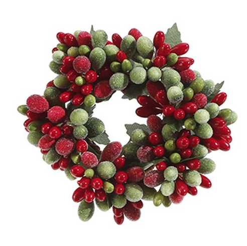 3.5"DIA. BEADED BERRY CANDLE RING