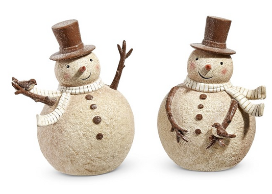 WHIMSICAL SNOWMAN WITH RED BIRD - ASSORTED