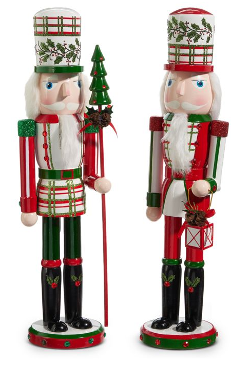 17.75" T PLAID & HOLLY NUTCRACKER - ASSORTED