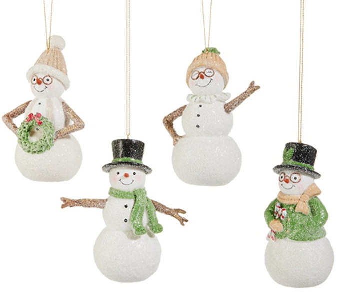 5"H WOODLAND SNOWMAN ORNAMENT - ASSORTED
