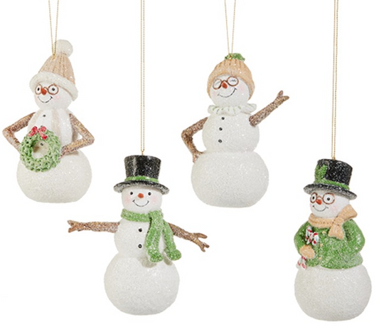 5"H WOODLAND SNOWMAN ORNAMENT - ASSORTED