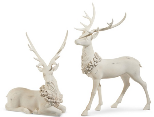 WHITE DEER WITH HOLLY - SET OF 2