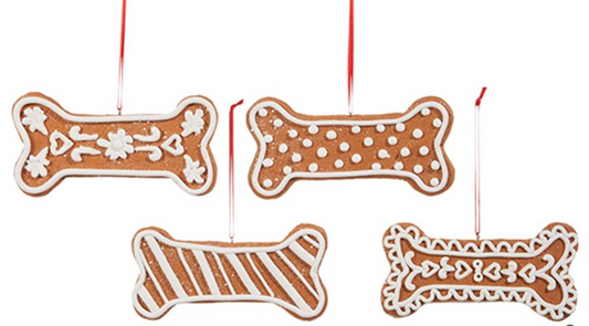 GINGERBREAD DOG BONE ORNAMENT - ASSORTED