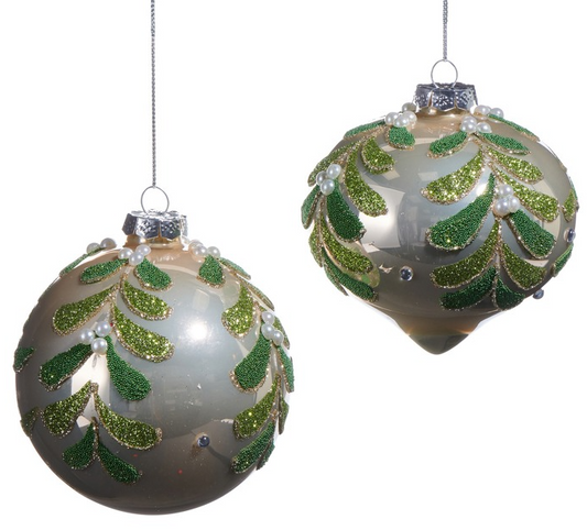 IVORY PEARL MISTLETOE ORNAMENT - ASSORTED