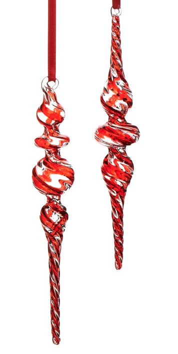 GLASS PEPPERMINT SWIRL FINIAL ORNAMENT - ASSORTED