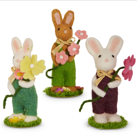 FELT BUNNIES WITH FLOWERS - ASSORTED