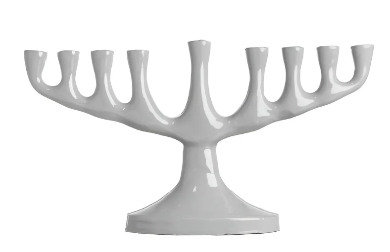 CONTEMPORARY STAINLESS STEEL WITH WHITE ENAMELED FINISH MENORAH (CHANUKIAH)