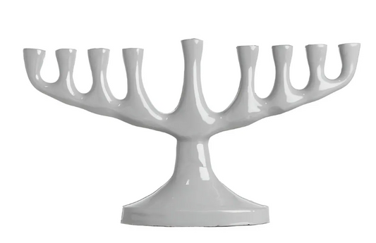 CONTEMPORARY STAINLESS STEEL WITH WHITE ENAMELED FINISH MENORAH (CHANUKIAH)