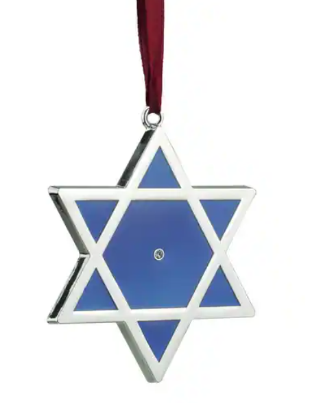3" SILVER AND BLUE STAR OF DAVID HANUKKAH ORNAMENT WITH EUROPEAN CRYSTAL
