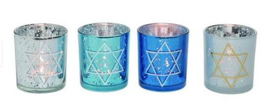 MERCURY GLASS STAR OF DAVID TEALIGHT HOLDER - ASSORTED