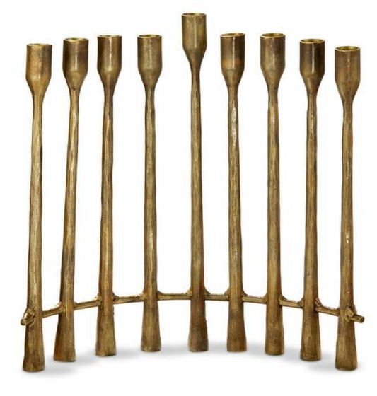 ANTIQUED BRASS CURVED MENORAH (CHANUKIAH)