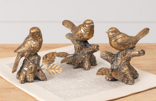 ANTIQUED GOLDEN BIRD FIGURINES - ASSORTED