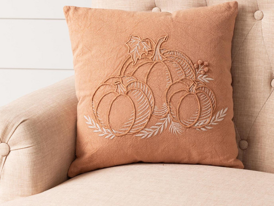 STONEWASH PUMPKIN EMBROIDERED PILLOW
