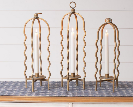 GOLD WAVY CAGE CANDLE HOLDER - ASSORTED