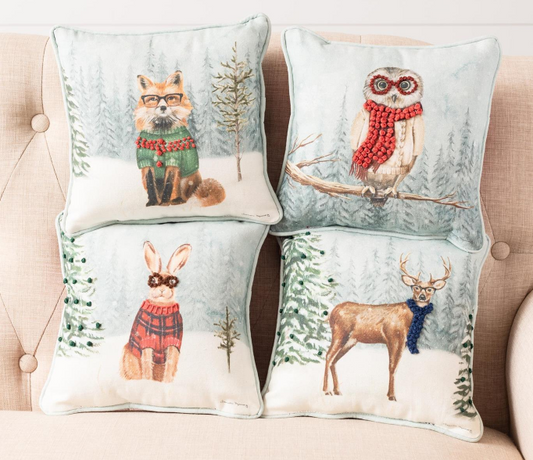 10" COZY CRITTERS HOLIDAY PILLOWS - ASSORTED