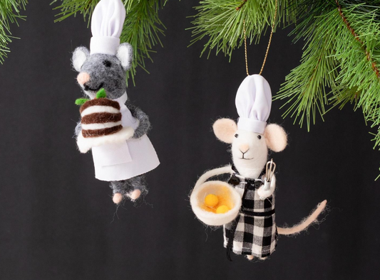 FELT WOOL BAKER MOUSE ORNAMENT - ASSORTED