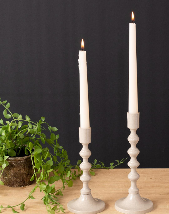 BEIGE SPECKLED TAPER HOLDER - SET OF 2