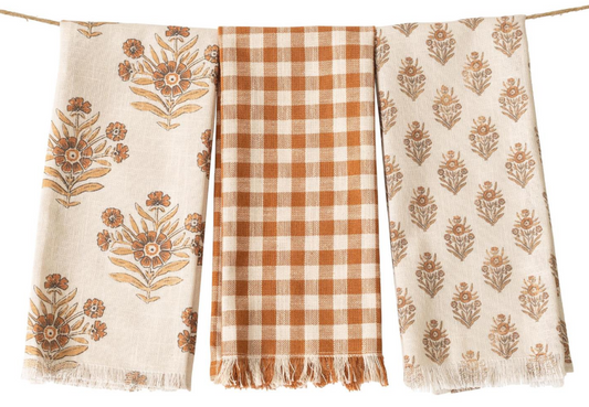 BLOCK PRINT TEA TOWELS - ASSORTED