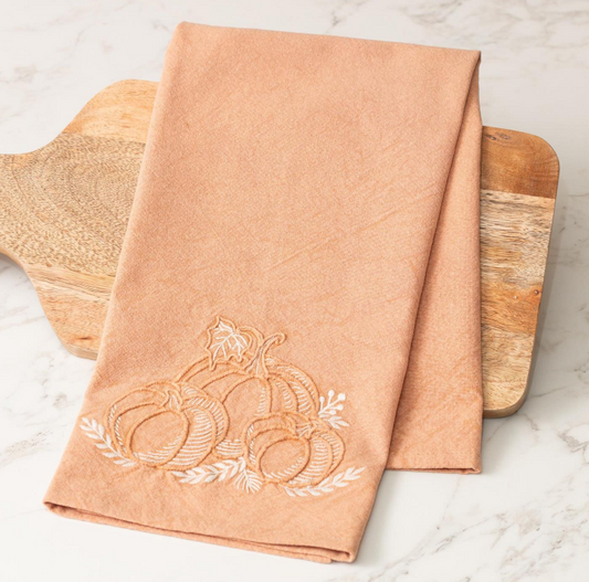 STONEWASHED PUMPKIN EMBROIDERED TEA TOWELS