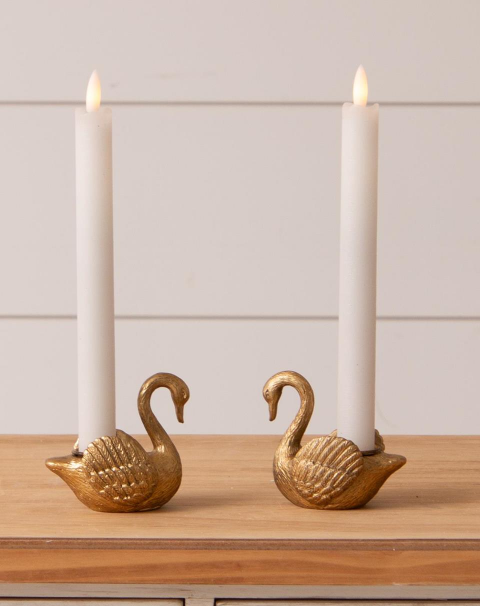 GOLD SWAN TAPERED CANDLE HOLDER
